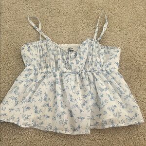 Hollister Blue and White Smocked Camisole Top